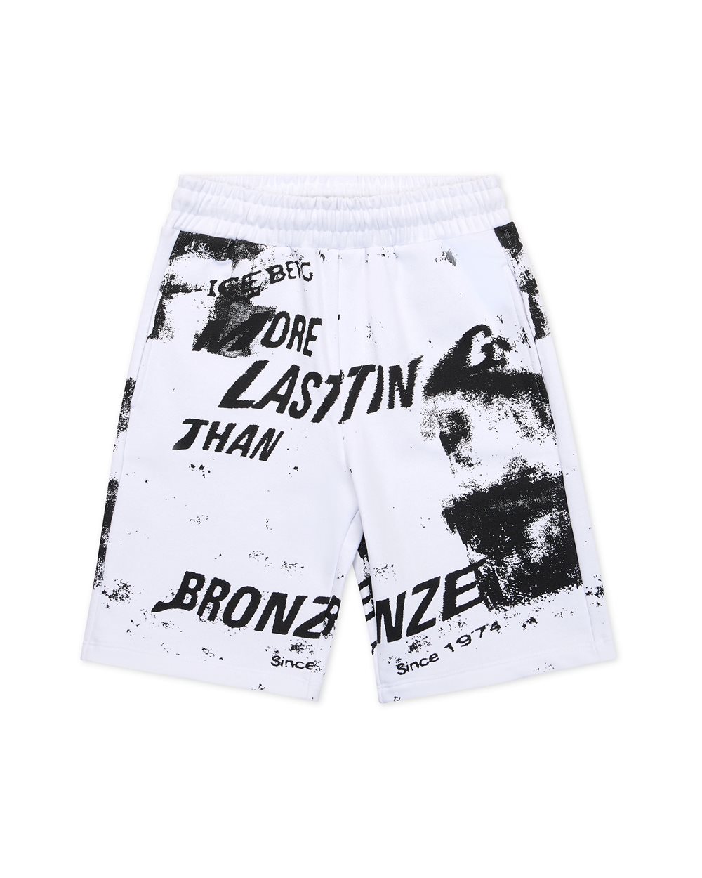 White Bermuda shorts with allover black writing and prints - Kids | Iceberg - Official Website