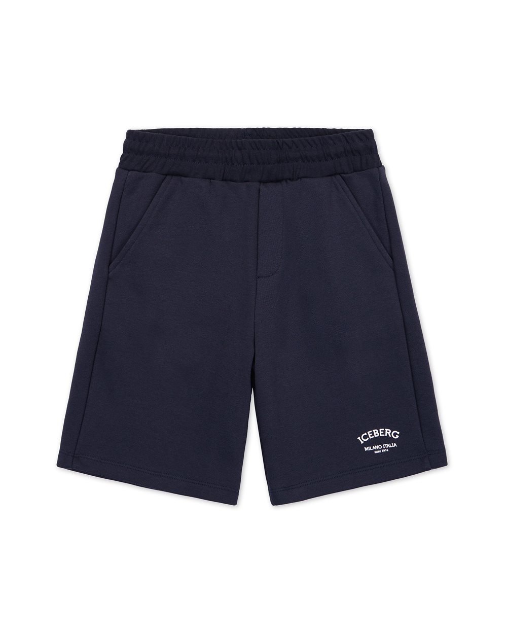 Blue Bermuda Shorts with Elastic Waist and Contrasting Logo - Kids | Iceberg - Official Website