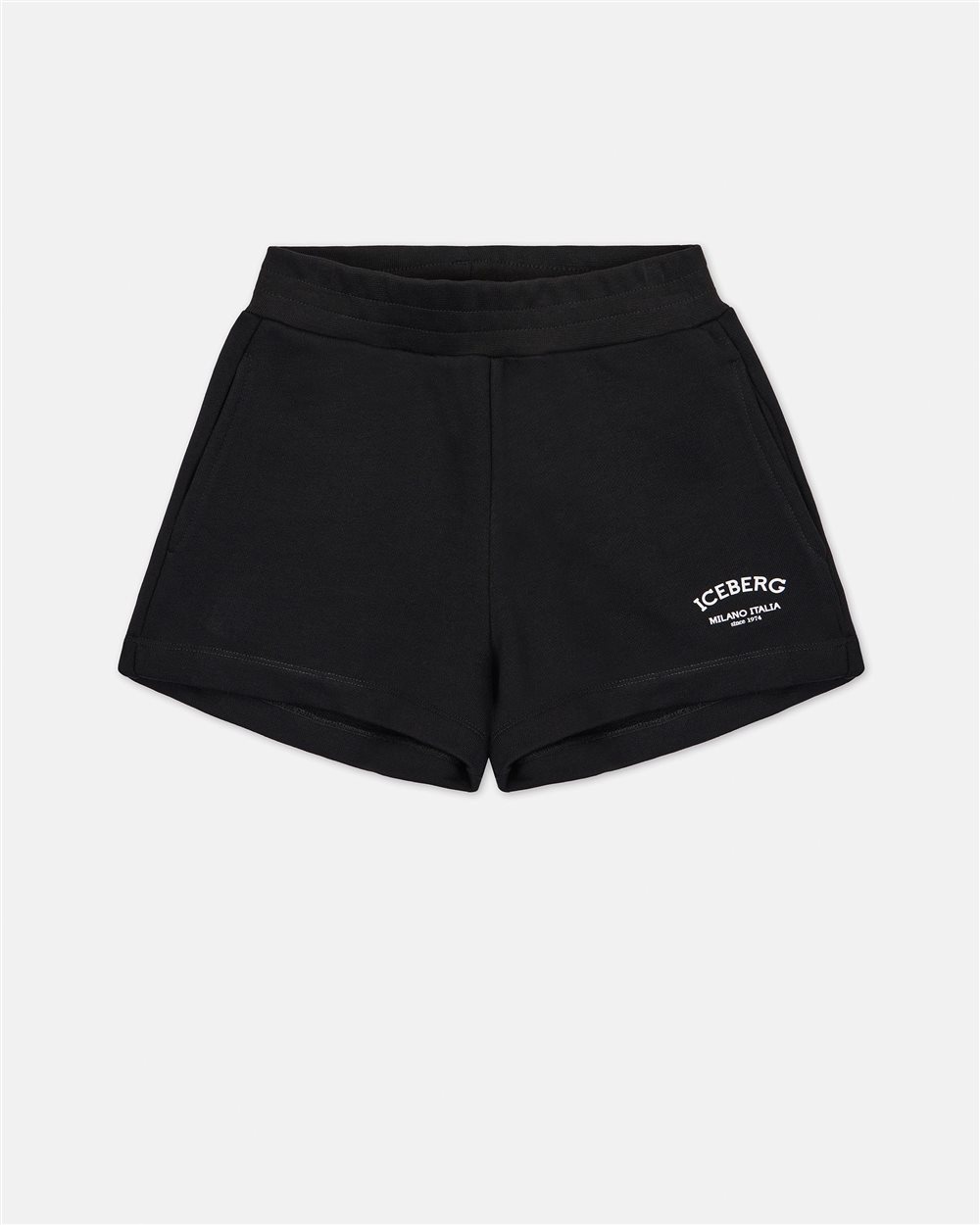 Black shorts with elastic waist and contrasting logo on the side | Iceberg - Official Website
