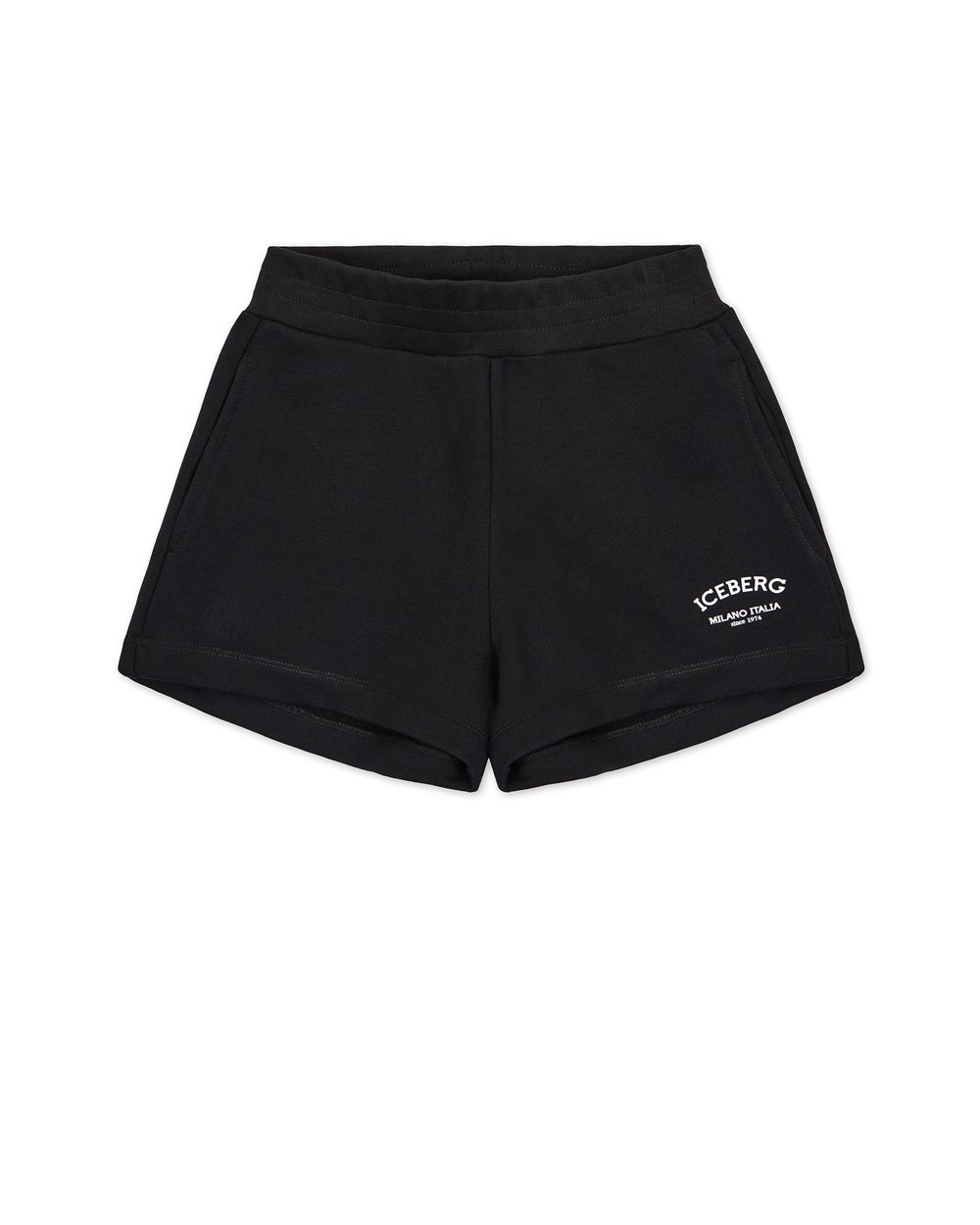 Black shorts with elastic waist and contrasting logo on the side | Iceberg - Official Website