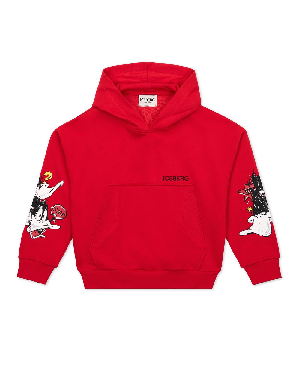 Red sweatshirt with Looney Tunes characters on the sleeves and Iceberg logo - KIDS CARTOON | Iceberg - Official Website