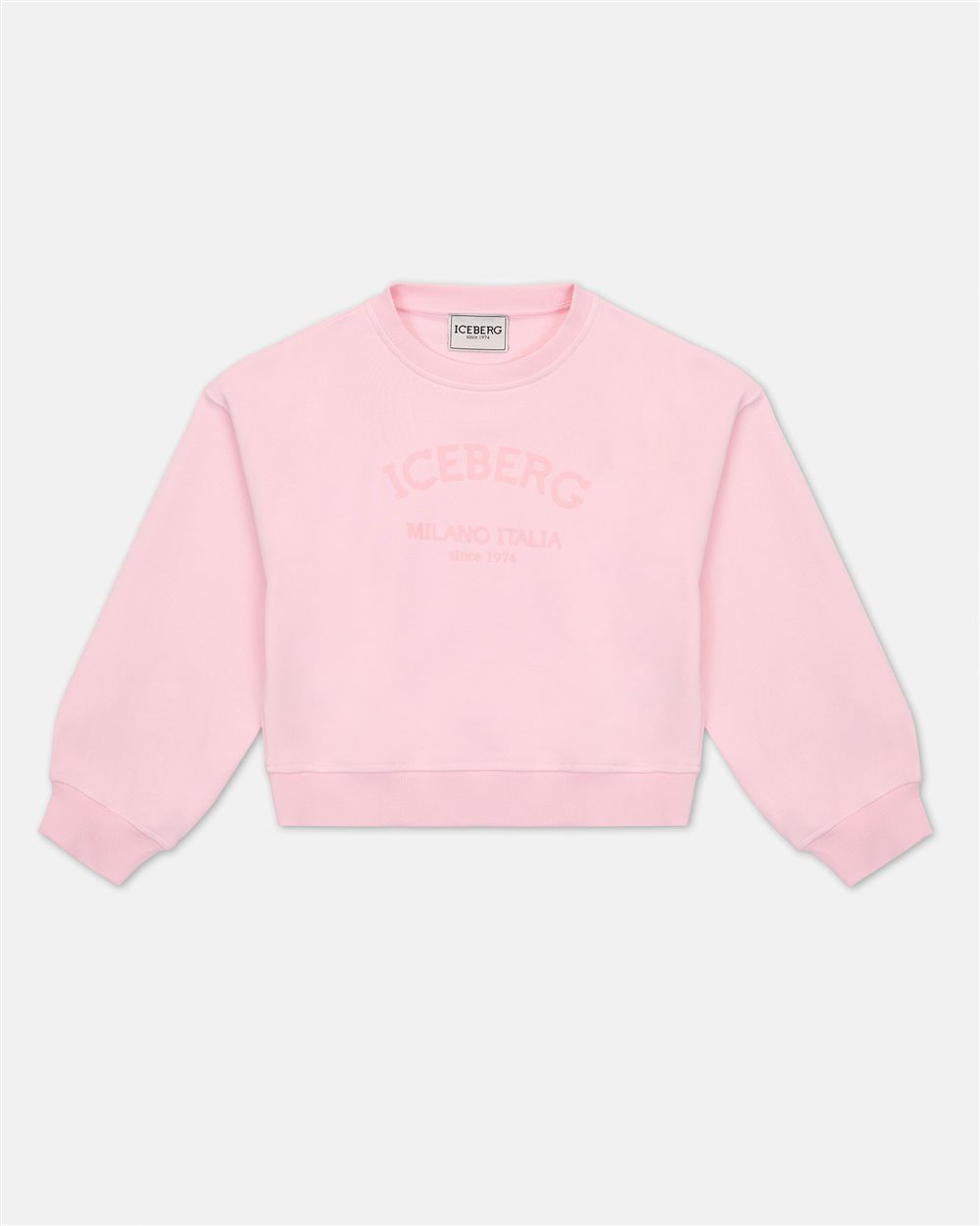 Felpa girocollo color blush con logo Iceberg istituzionale tono su tono - Bambina | Iceberg - Official Website