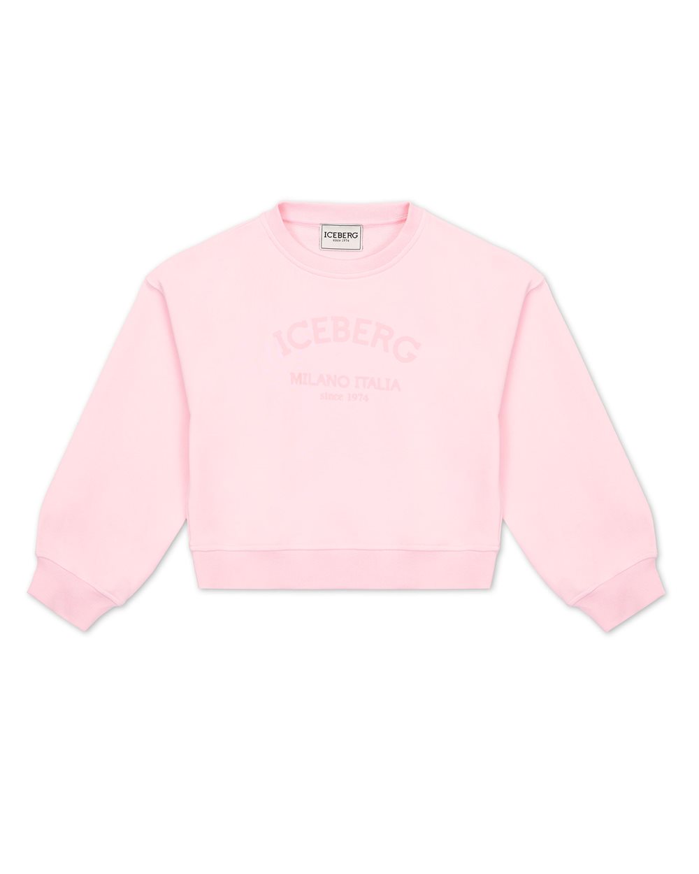 Felpa girocollo color blush con logo Iceberg istituzionale tono su tono - Bambina | Iceberg - Official Website