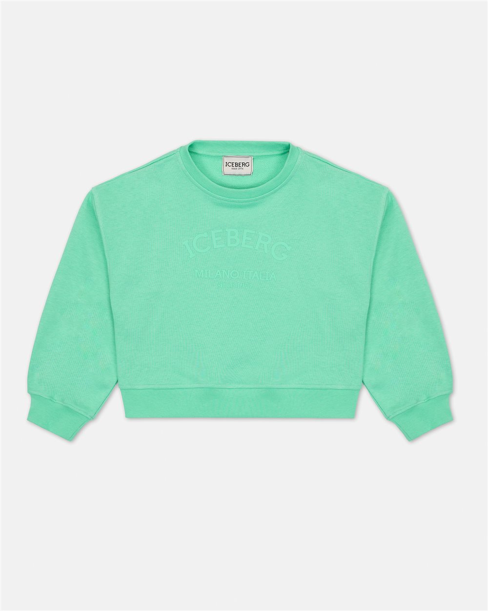 Felpa girocollo color menta con logo Iceberg istituzionale tono su tono - Bambino | Iceberg - Official Website