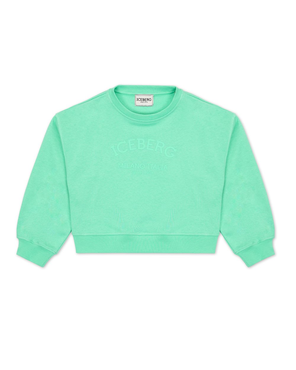 Felpa girocollo color menta con logo Iceberg istituzionale tono su tono - Bambino | Iceberg - Official Website