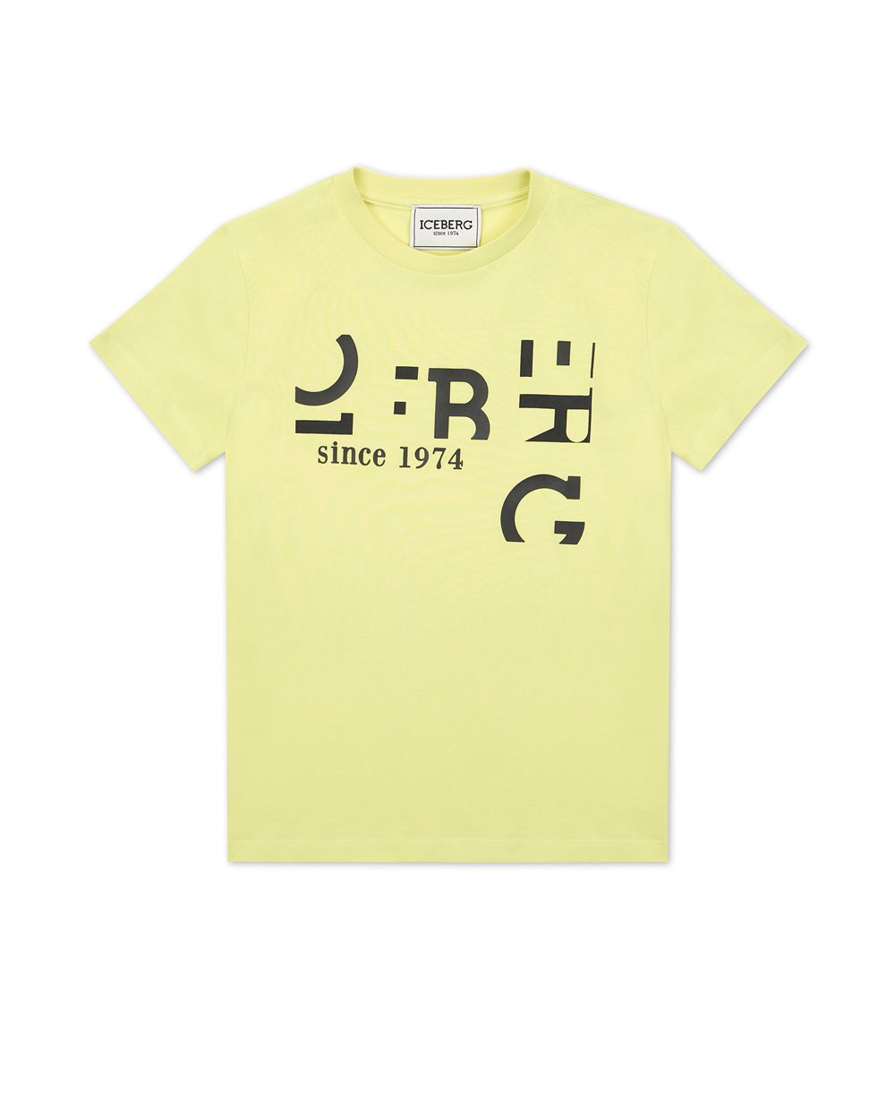 T-shirt girocollo a manica corta color menta con lettering a contrasto - Bambino | Iceberg - Official Website