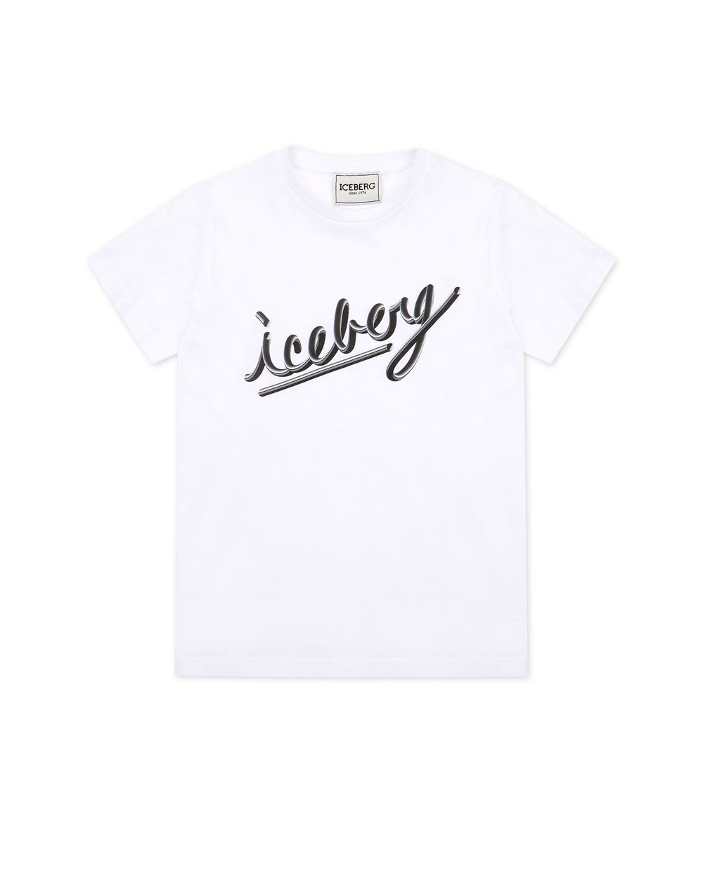 White crew neck T-shirt with contrasting Iceberg logo - Kids | Iceberg - Official Website