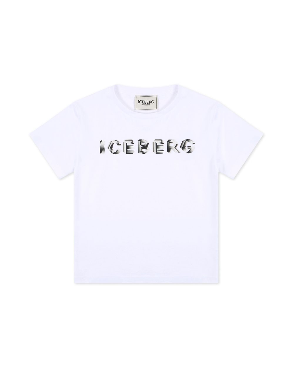 White Cotton Crewneck T-Shirt with Lettering Print on the Bust - Kids | Iceberg - Official Website