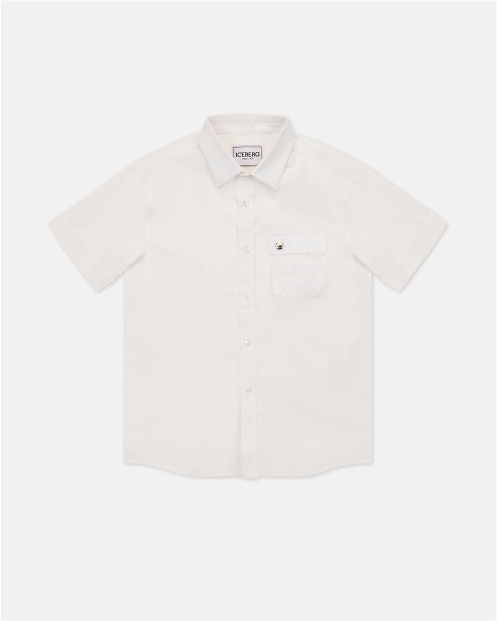 Cream-colored cotton short-sleeved shirt - Kids | Iceberg - Official Website