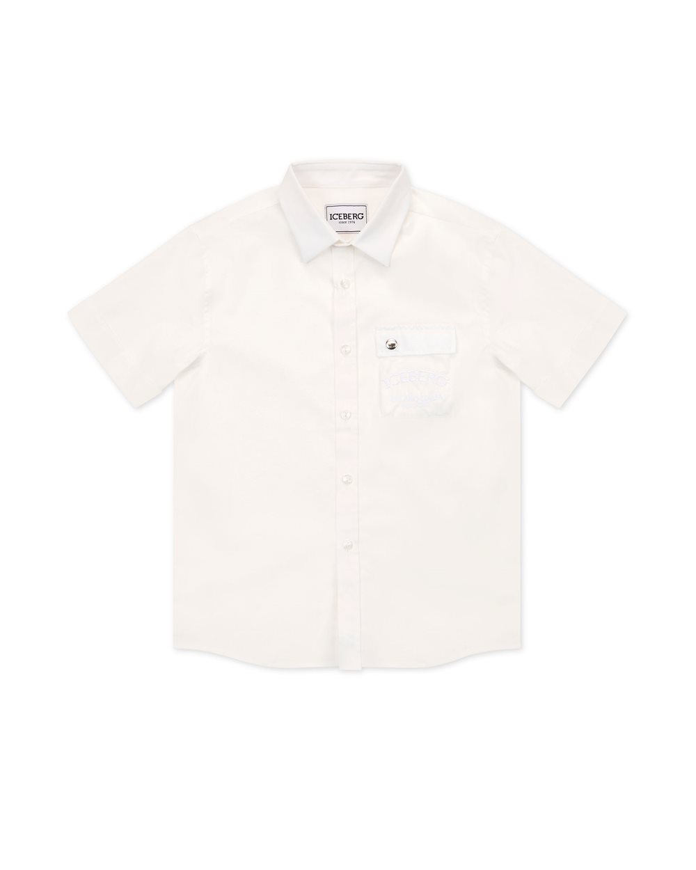 Cream-colored cotton short-sleeved shirt - Kids | Iceberg - Official Website