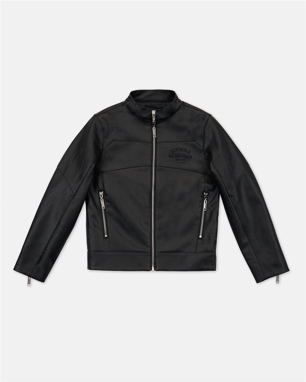 Black Biker Jacket Crewneck with Metal Zip - per abilitare | Iceberg - Official Website
