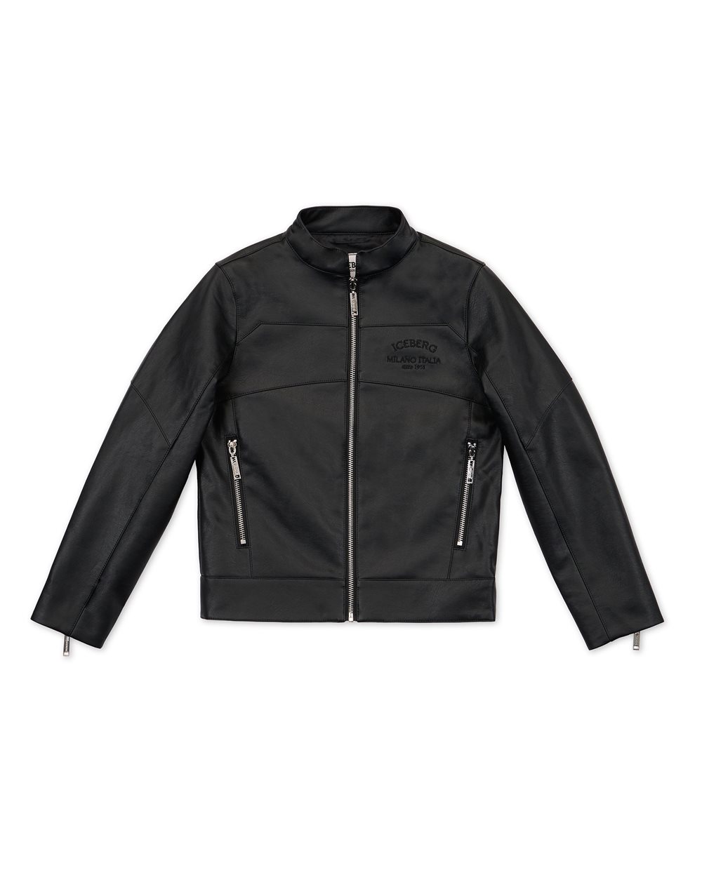Black Biker Jacket Crewneck with Metal Zip - per abilitare | Iceberg - Official Website