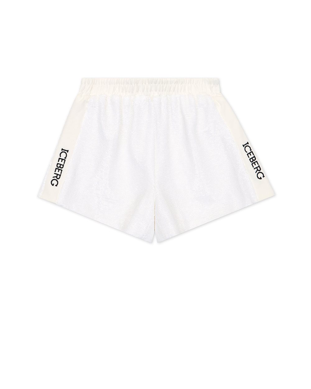 Shorts in optical white fabric with elastic waistband and contrasting Iceberg logos printed - Girl | Iceberg - Official Website