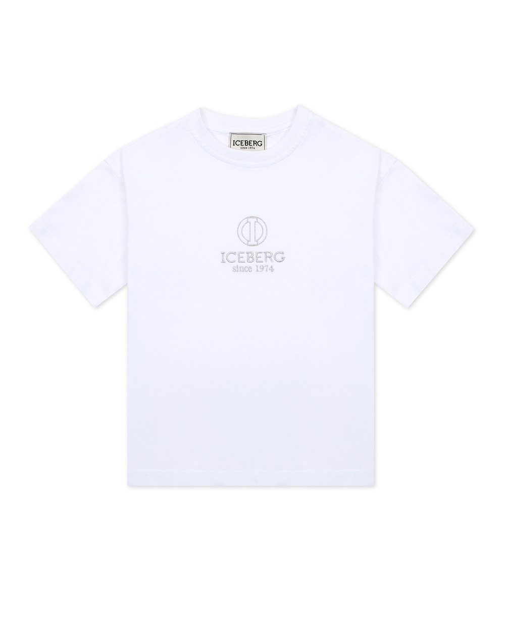 White cropped T-shirt with contrasting black Iceberg logo - Kids | Iceberg - Official Website