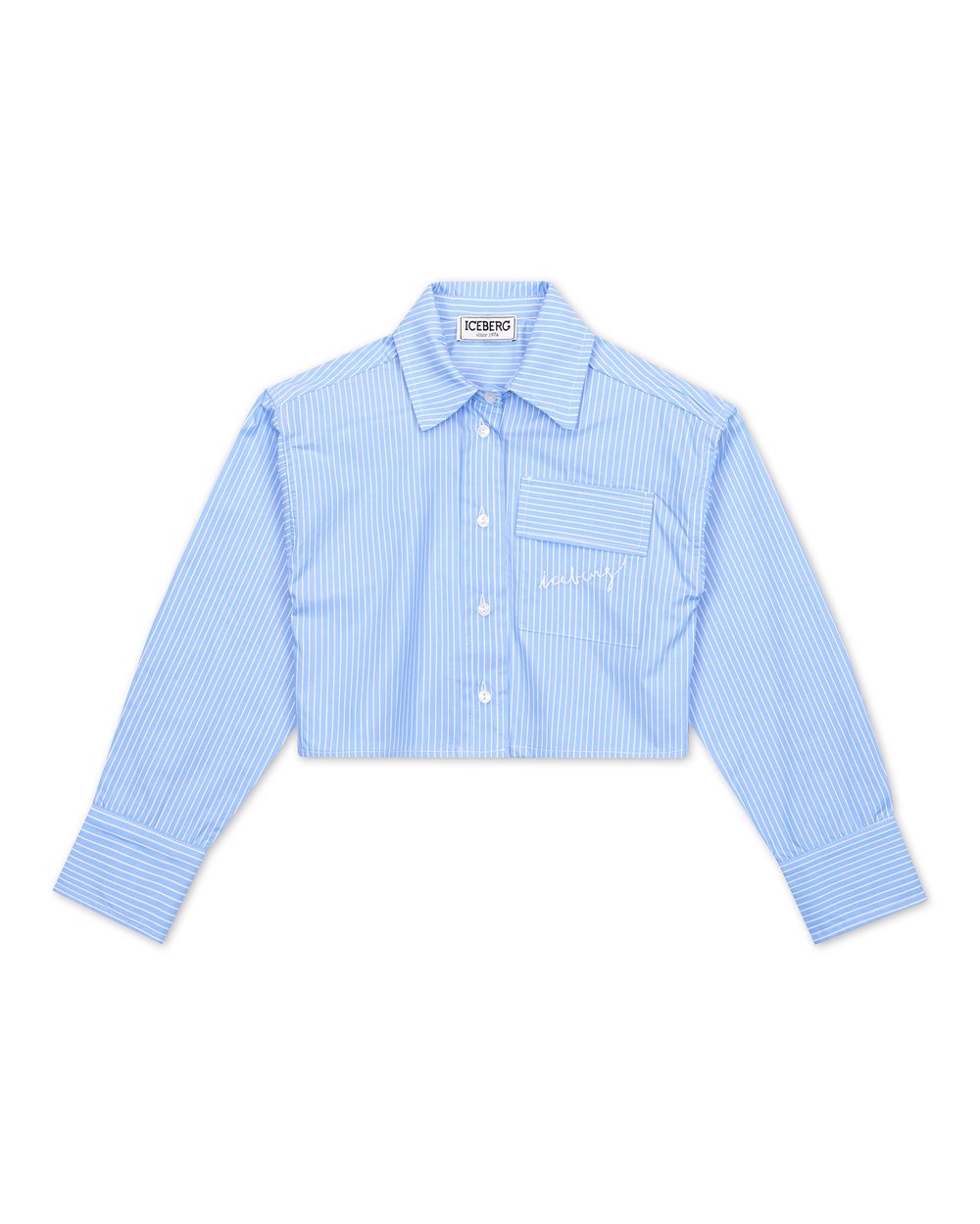 Camicia in tessuto celeste a maniche lunghe modello cropped - Bambina | Iceberg - Official Website