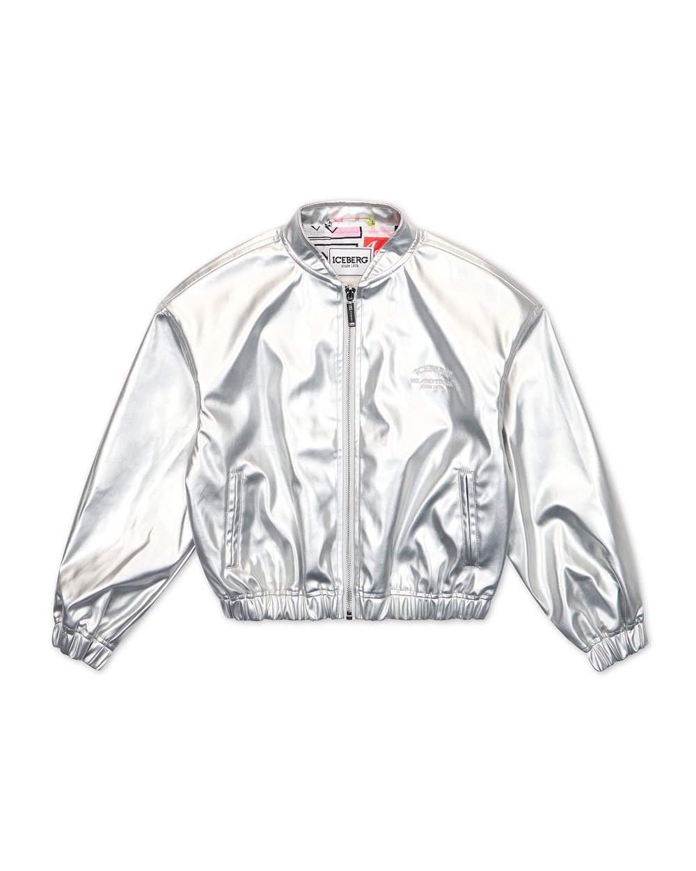 Shiny Cropped Bomber Jacket with Metal Zip - Girl | Iceberg - Official Website