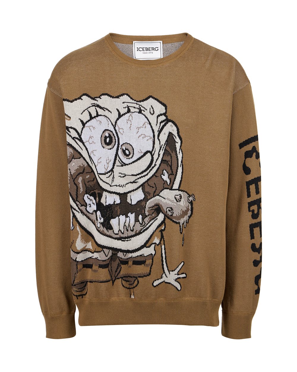 Cotton jacquard crewneck sweater with Spongebob motif - SPONGEBOB | Iceberg - Official Website