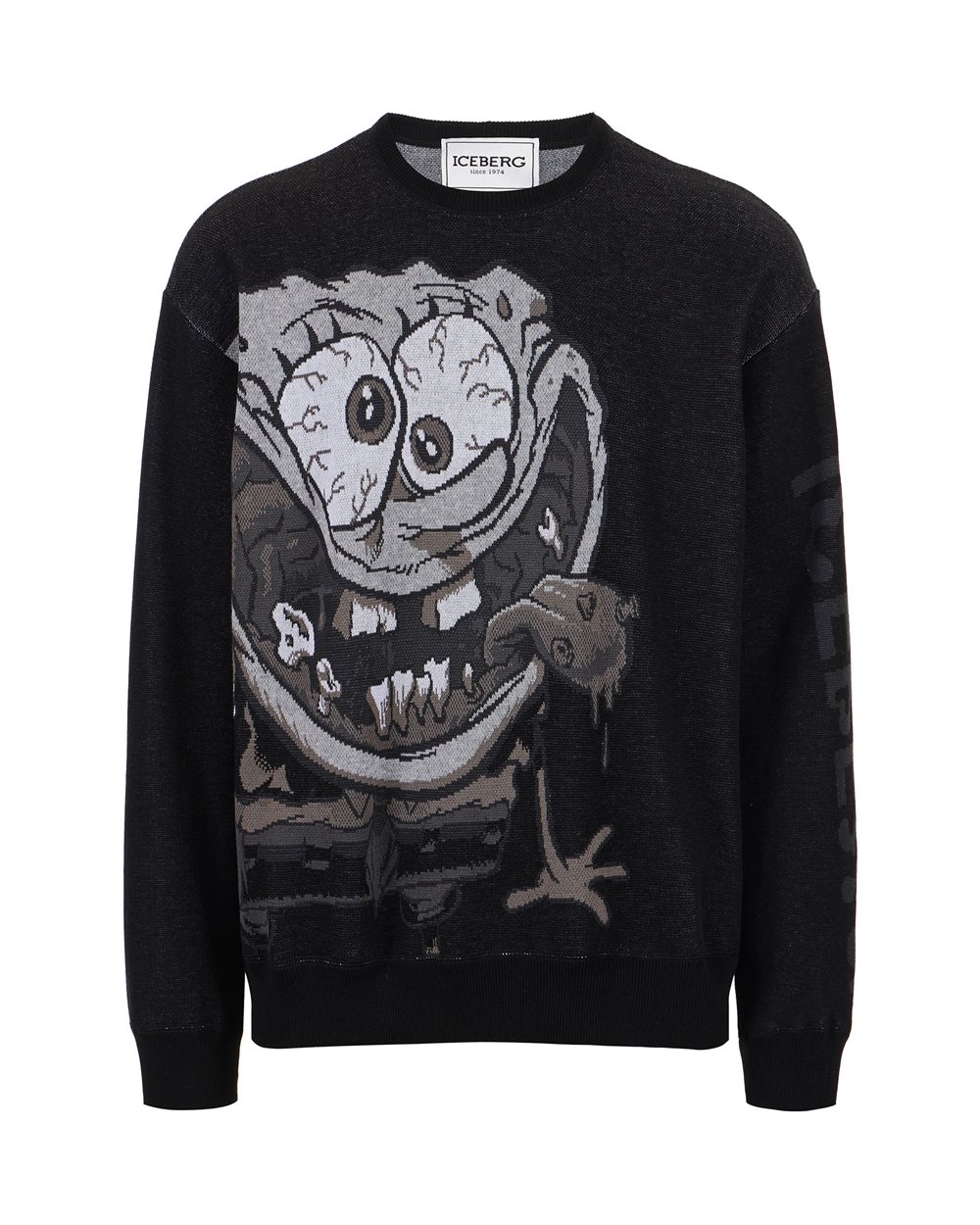 Cotton jacquard crewneck sweater with Bear motif - Knitwear | Iceberg - Official Website