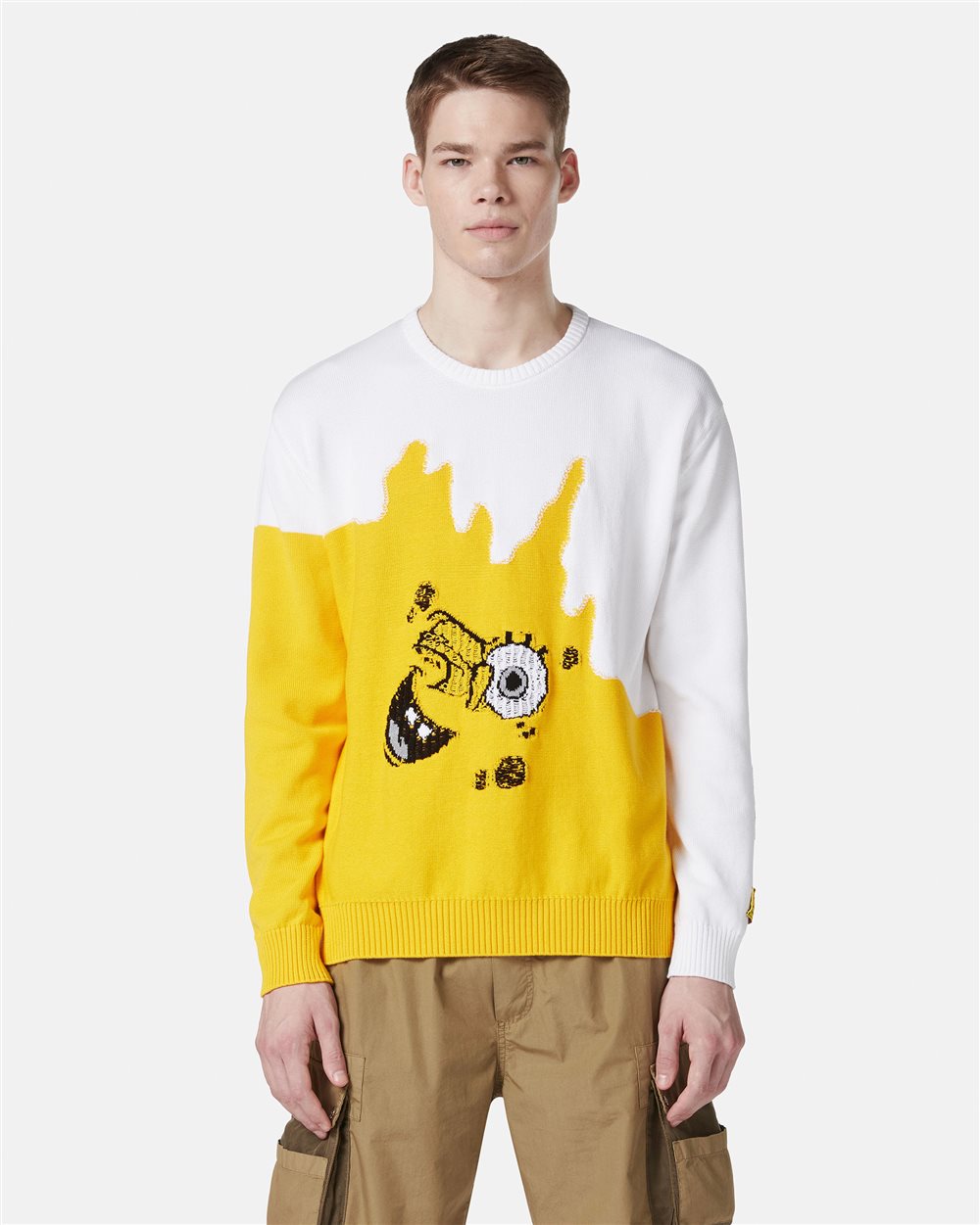 Multicolor cotton crewneck sweater with Spongebob inlay - Man | Iceberg - Official Website