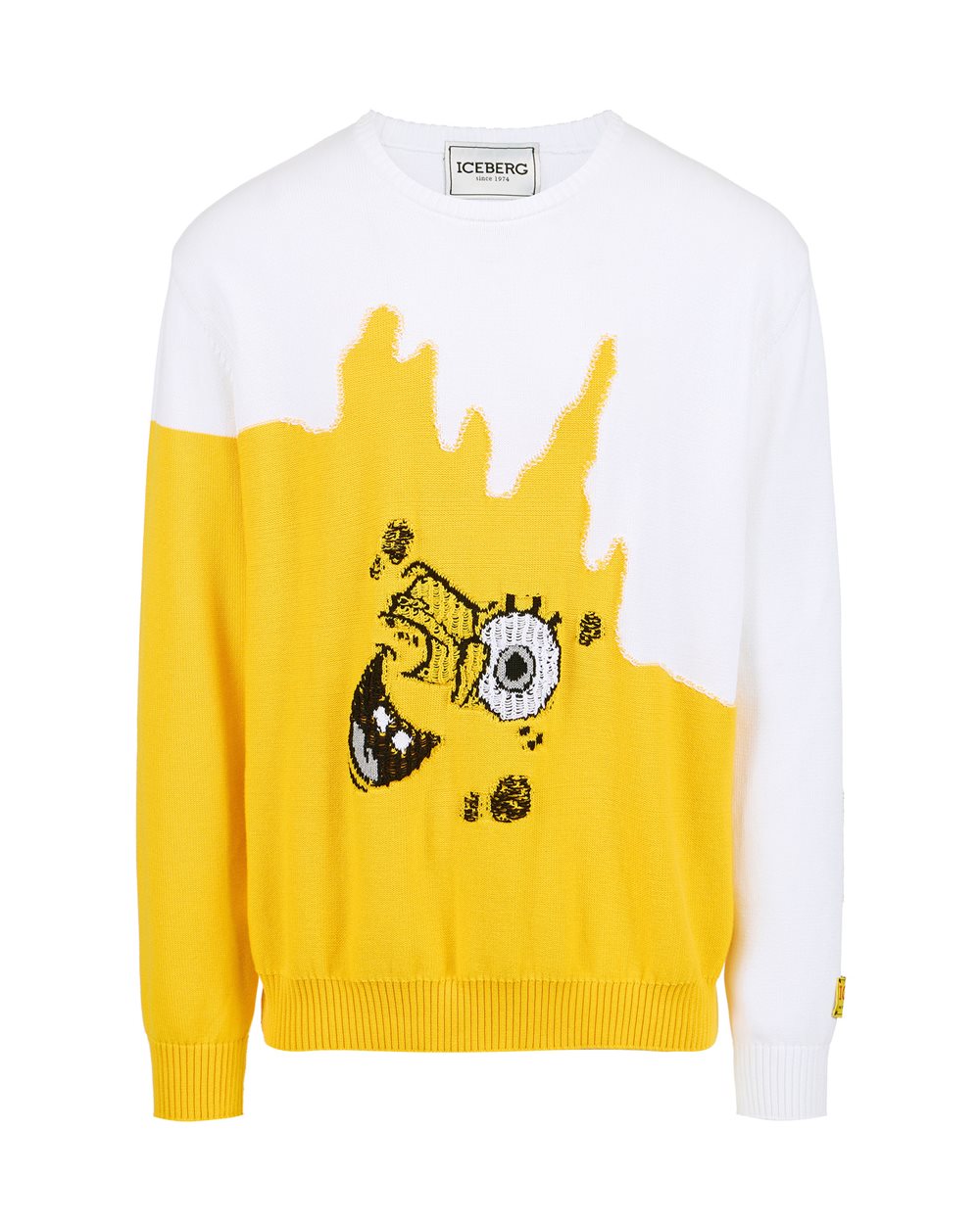 Mehrfarbiger Rundhalspullover aus Baumwolle mit Spongebob-Intarsie - Kleidung | Iceberg - Official Website