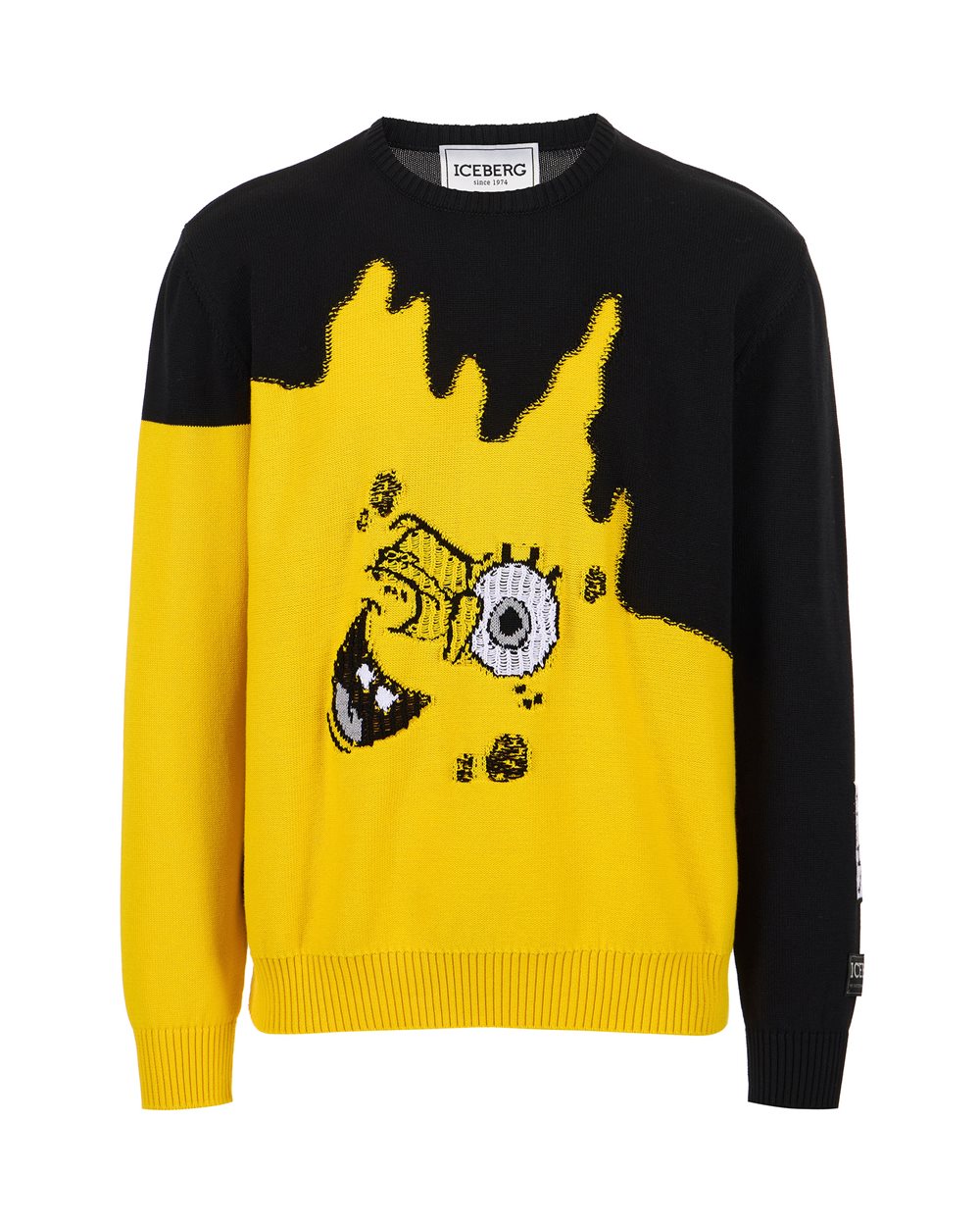 Rundhalspullover aus Baumwolle mit Muster und Spongebob-Intarsie - Kleidung | Iceberg - Official Website