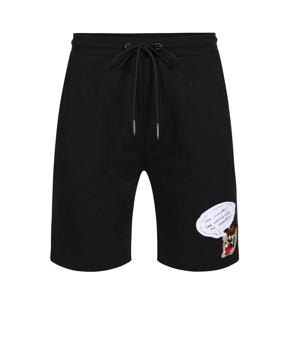Slim fit black cotton fleece Bermuda shorts with Taz embroidery - Man | Iceberg - Official Website