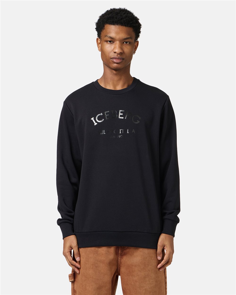Black crewneck slim fit sweatshirt with Iceberg logo | Iceberg - Official Website
