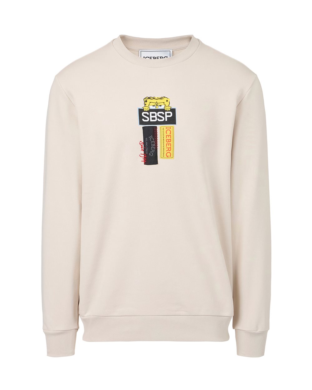 Powder white crewneck sweatshirt in scuba fabric and logo | Iceberg - Official Website