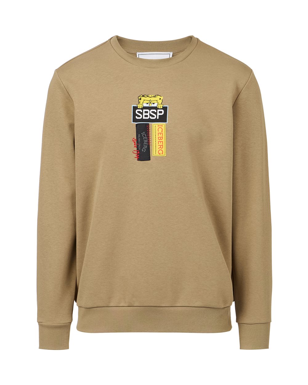 Powder white crewneck sweatshirt in scuba fabric and logo - SPONGEBOB | Iceberg - Official Website