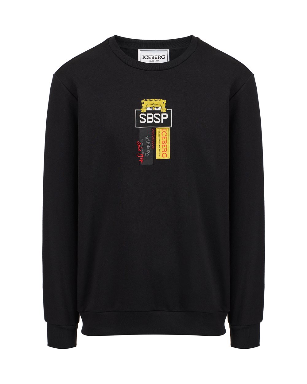 Black crewneck sweatshirt in scuba fabric and logo - Kleidung | Iceberg - Official Website