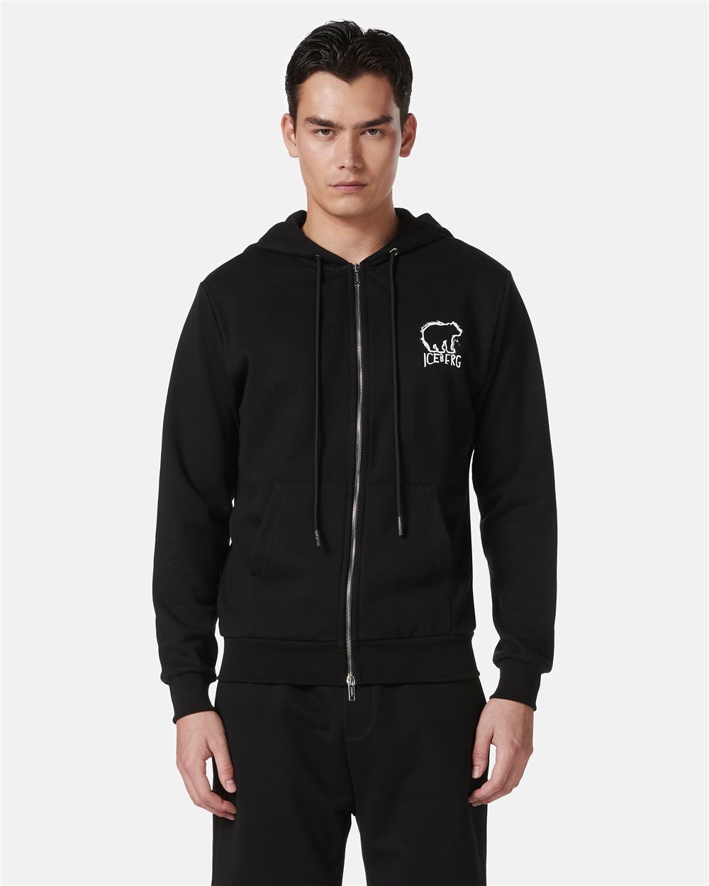 Felpa nera slim fit in cotone con ricamo logo Iceberg - Felpe | Iceberg - Official Website