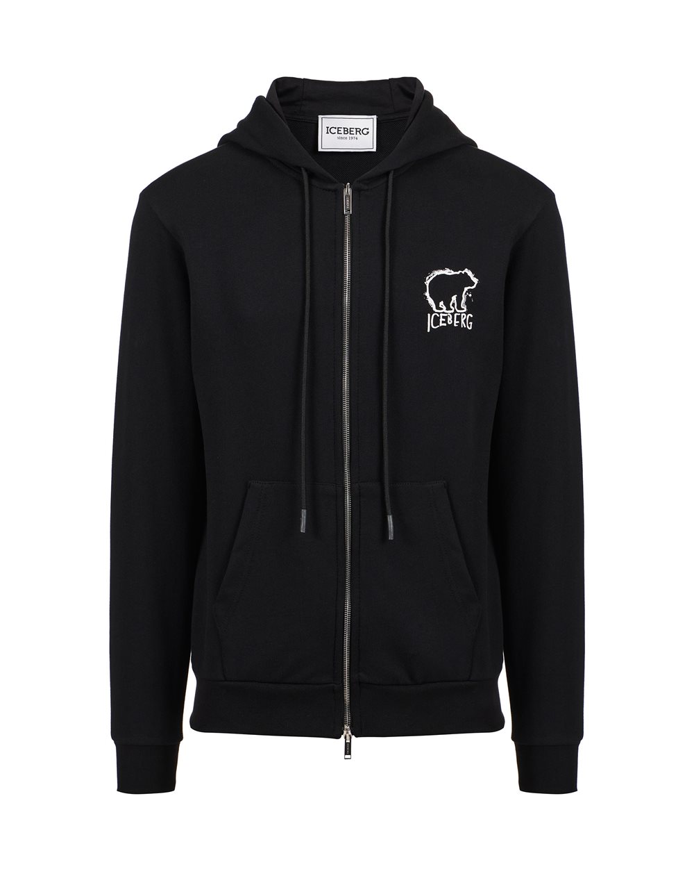 Felpa nera slim fit in cotone con ricamo logo Iceberg - Felpe | Iceberg - Official Website