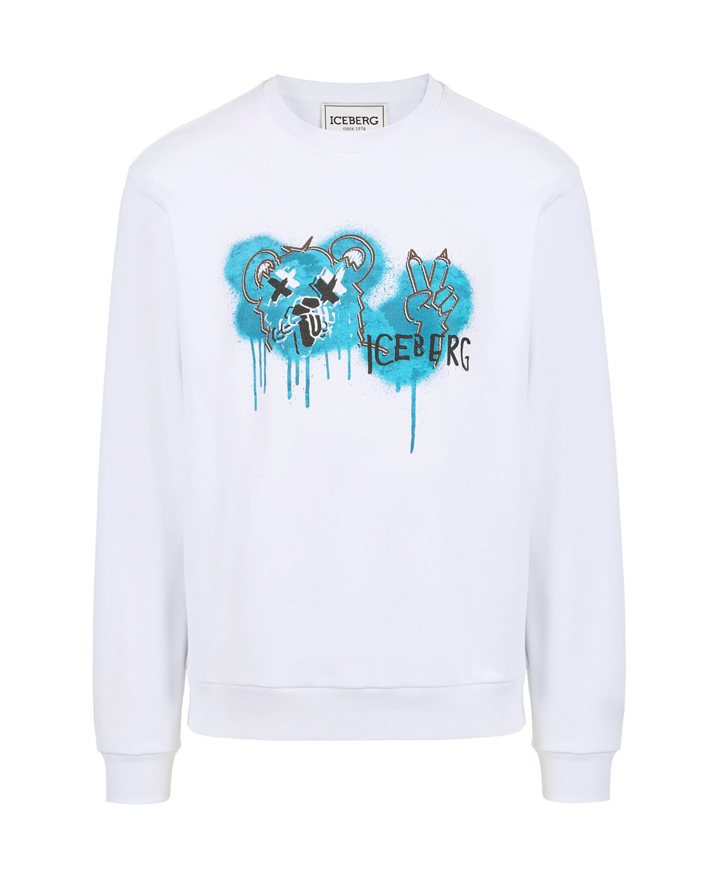 Optical white crewneck sweatshirt with classic regular fit and Bear print - ORSO | Iceberg - Official Website