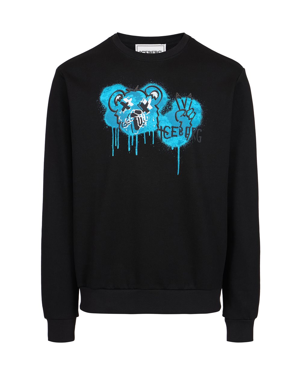 Black crewneck sweatshirt with classic regular fit and Bear print - ORSO | Iceberg - Official Website