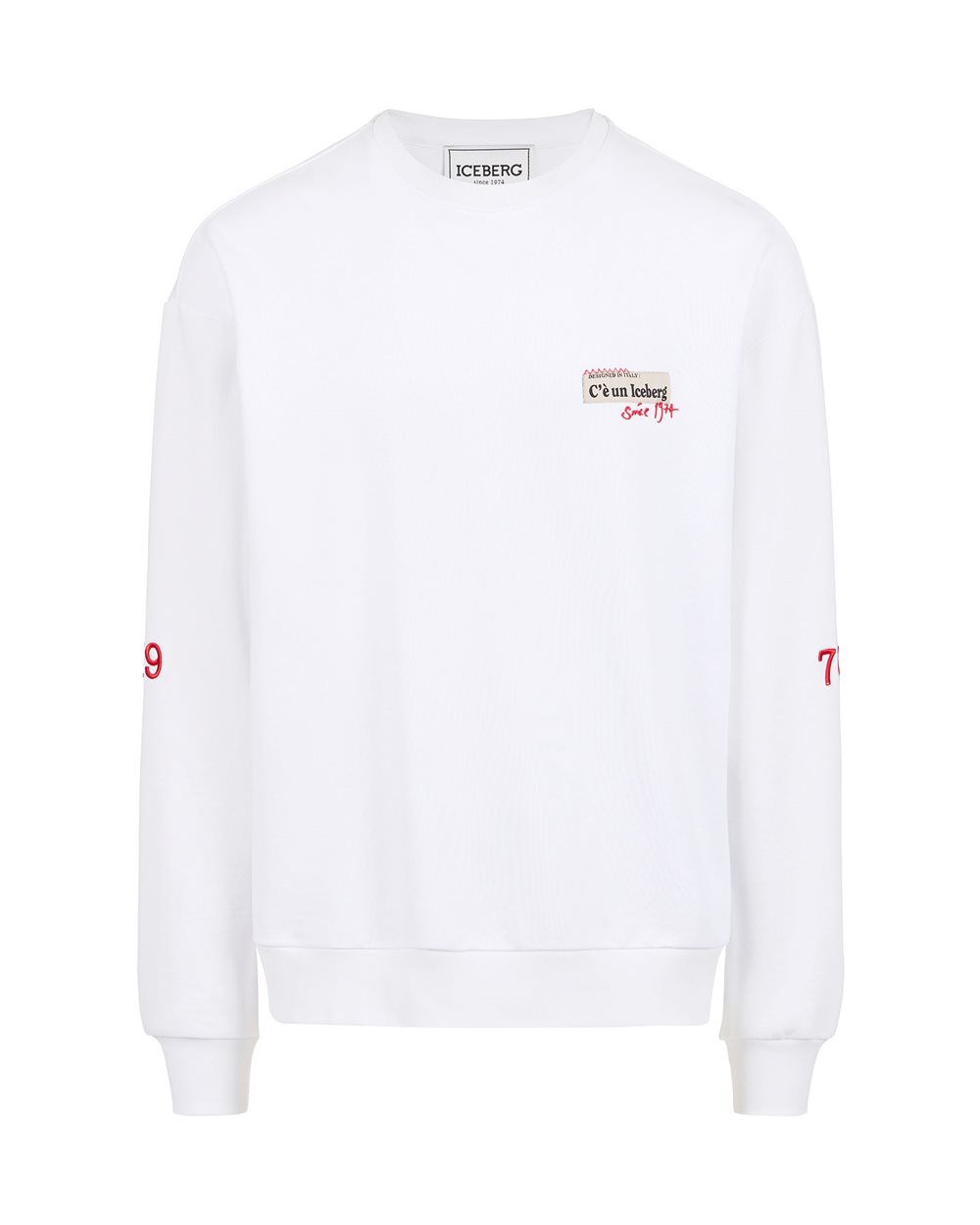 Regular fit white crewneck sweatshirt in cotton fleece fabric - Private Sale Man | Iceberg - Official Website