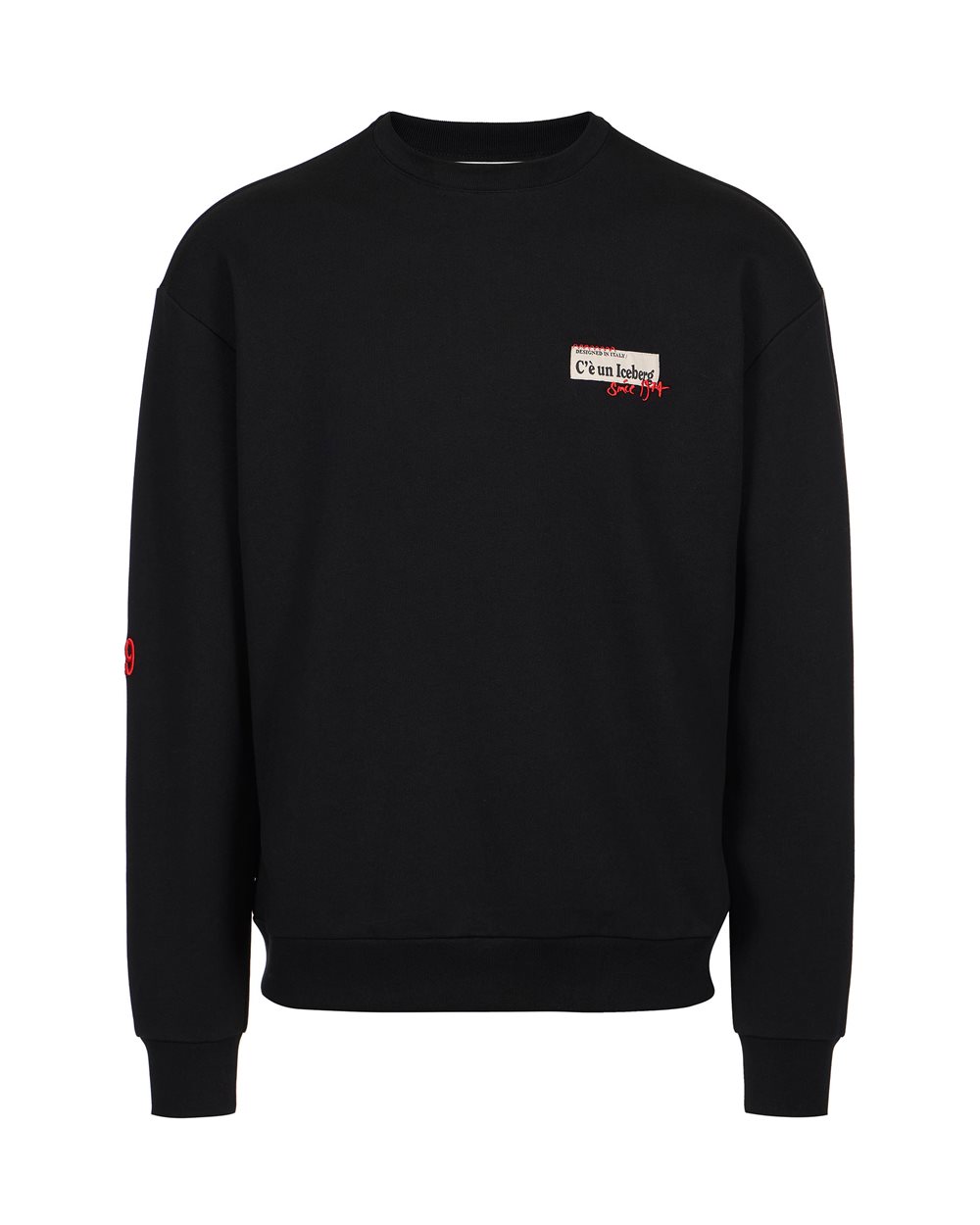 Regular fit black crew neck sweatshirt in cotton fleece - Private Sale Man | Iceberg - Official Website