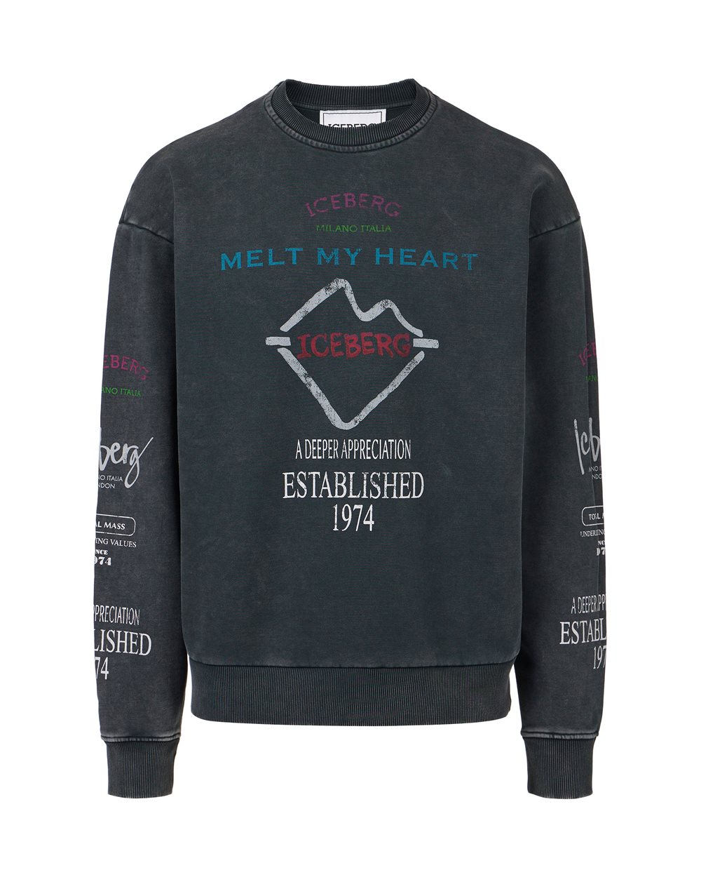 Felpa girocollo nera regular fit con stampa Iceberg New Symbol - Felpe | Iceberg - Official Website