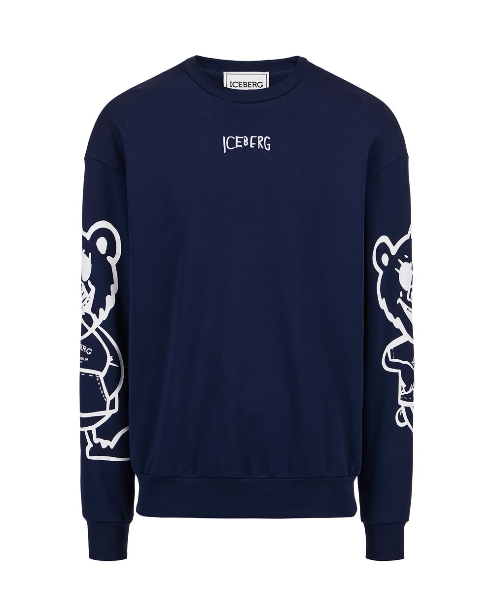 Regular fit blue crewneck sweatshirt with Bear print and logo embroidery - ORSO | Iceberg - Official Website