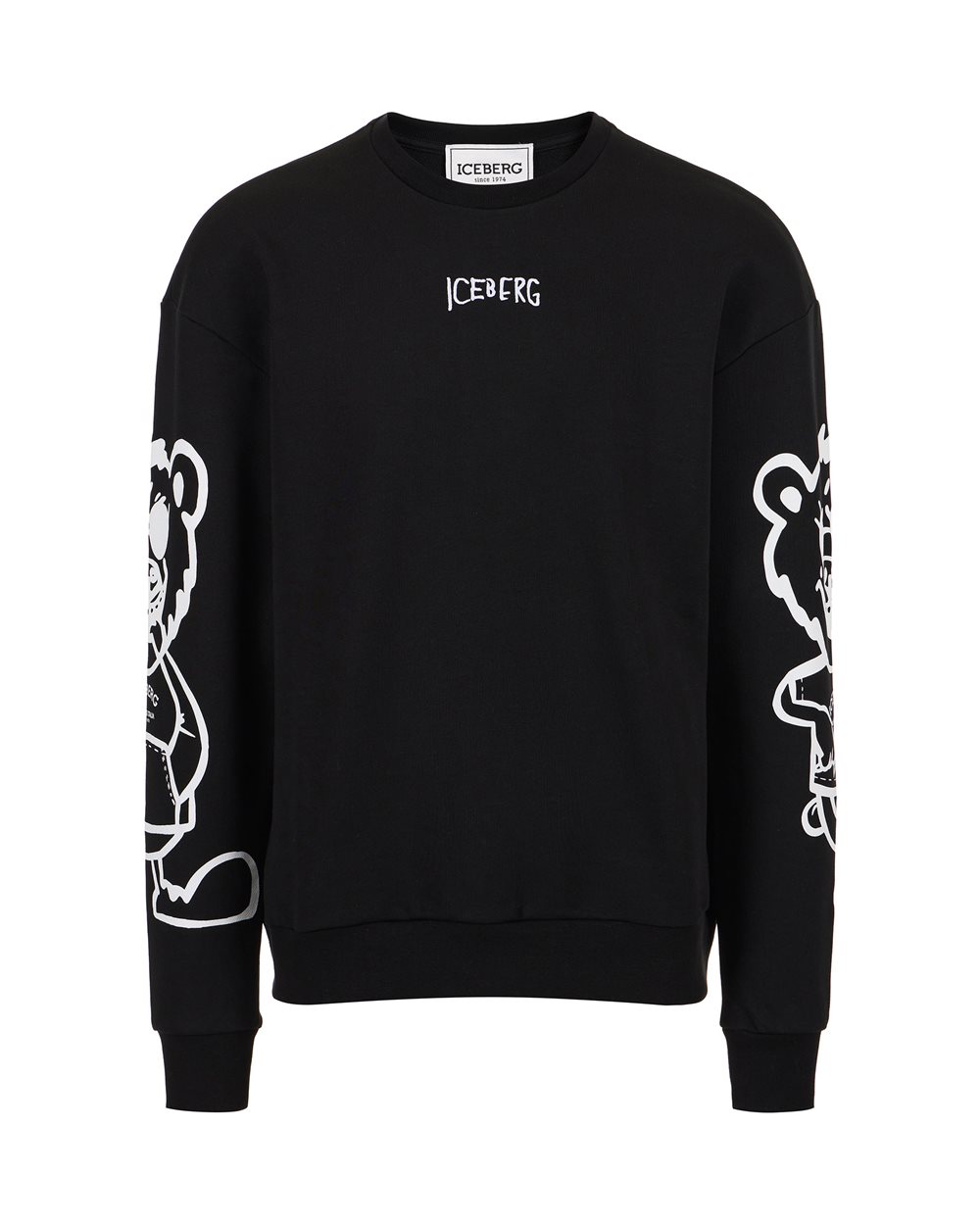 Felpa girocollo nera regular fit con stampa Bear e ricamo logo - Felpe | Iceberg - Official Website