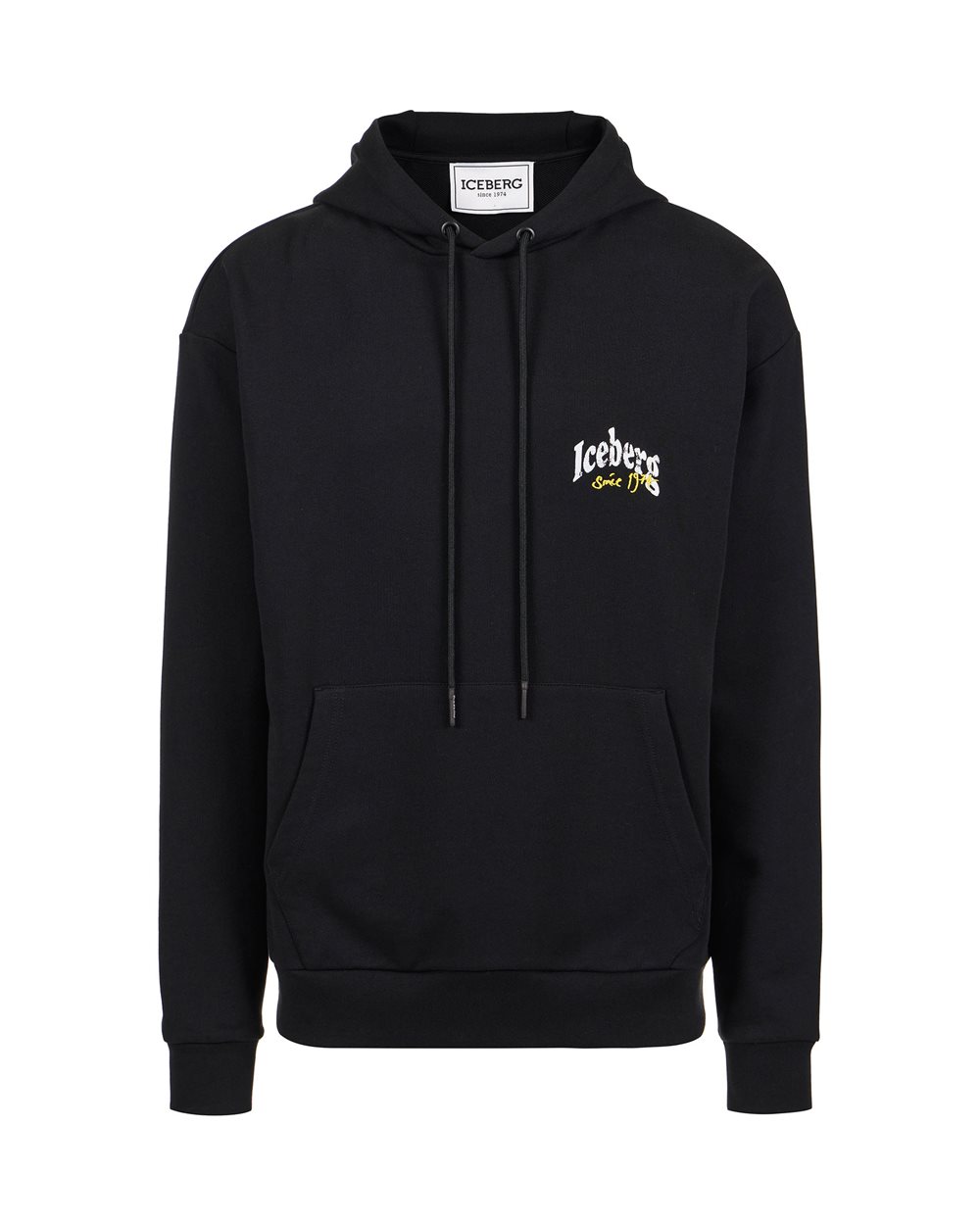 Felpa hoodie nera regular fit in cotone - Felpe | Iceberg - Official Website
