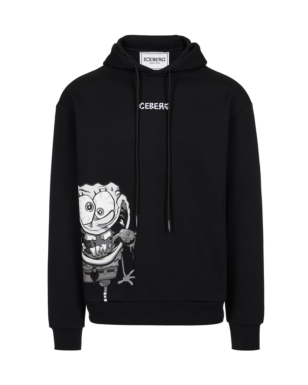 Regular fit black hoodie with SpongeBob print and logo embroidery - SPONGEBOB | Iceberg - Official Website