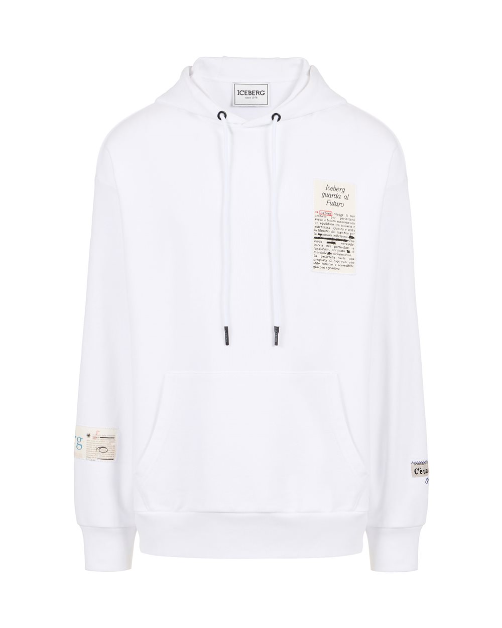 White relaxed fit cotton hoodie - NEWSPAPER PRINT | Iceberg - Official Website