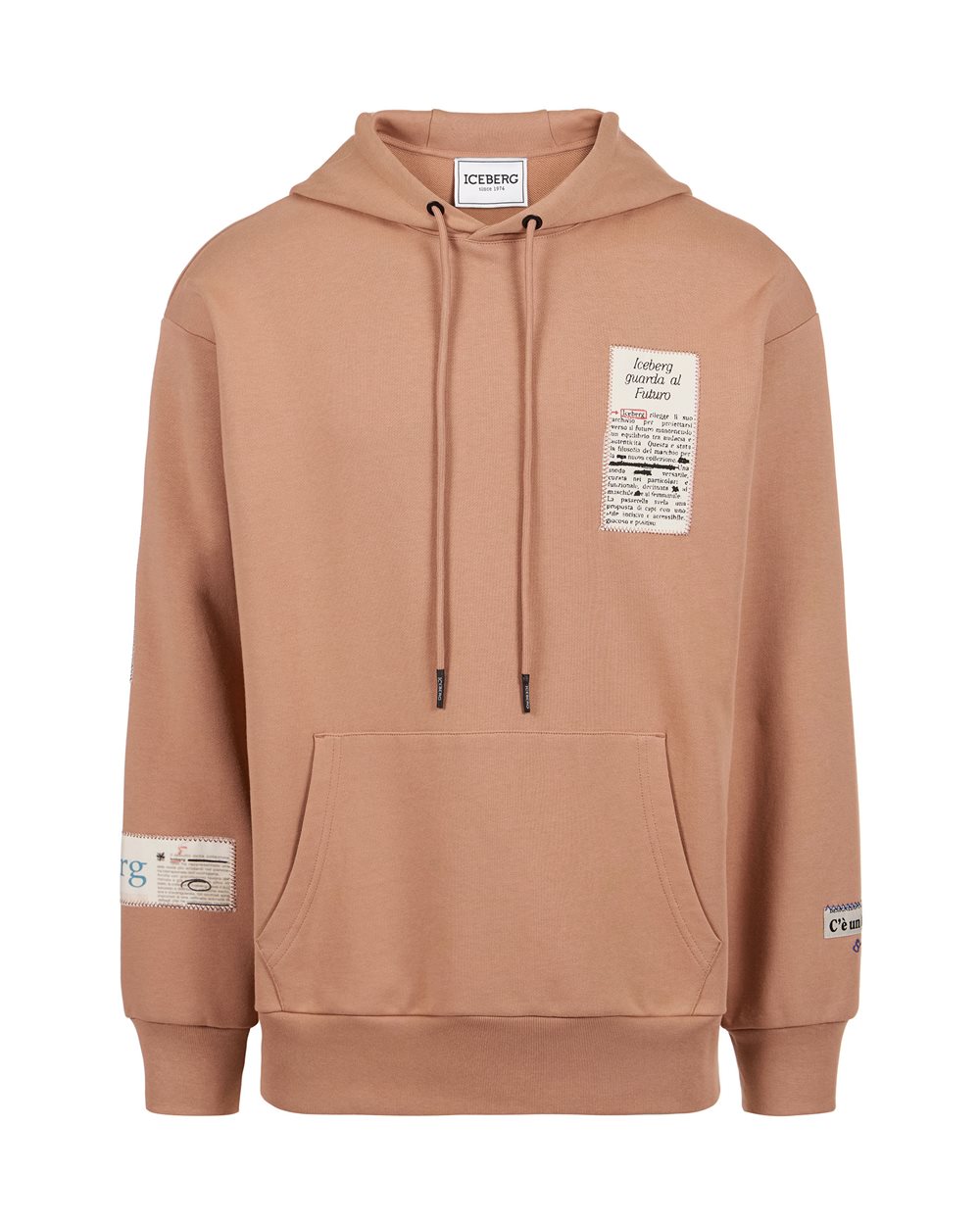 Relaxed fit cotton hoodie in terracotta - NEWSPAPER PRINT | Iceberg - Official Website