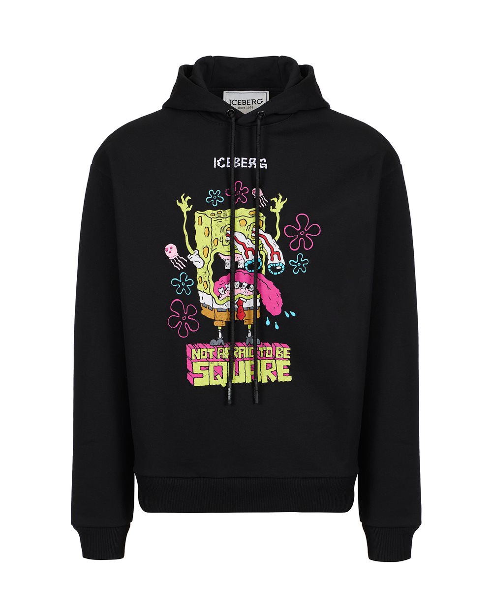Schwarzer Hoodie im Regular Fit mit Spongebob-Print und Logoschild - Kleidung | Iceberg - Official Website