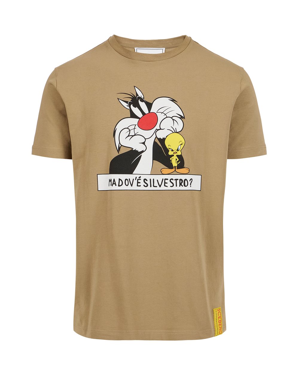 Mud colored sustainable cotton T-shirt with Looney Tunes print | Iceberg - Official Website