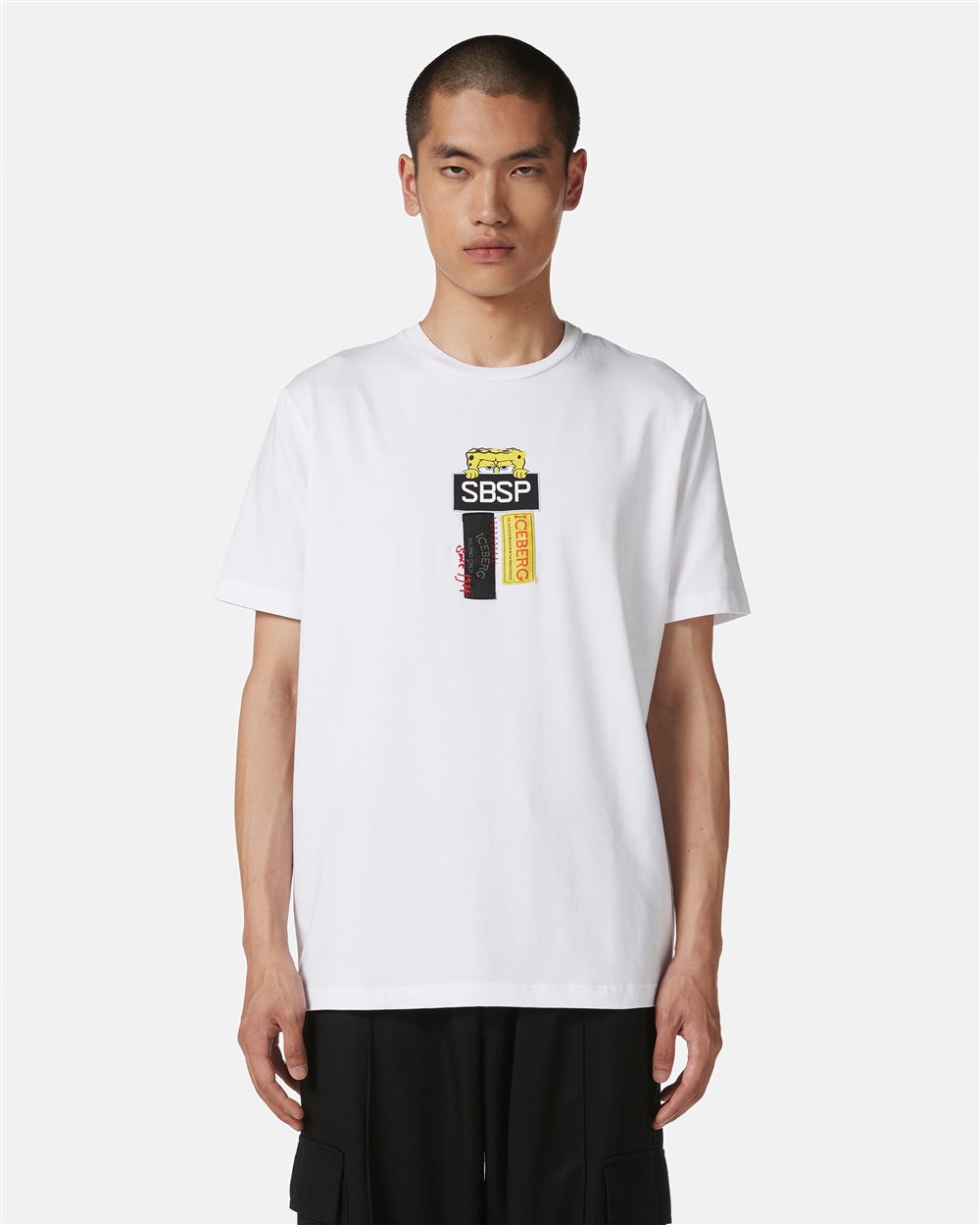 White sustainable stretch cotton T-shirt with Spongebob print - Clothing | Iceberg - Official Website