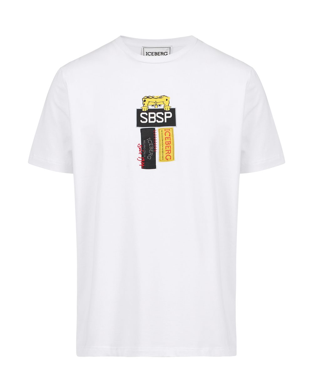 Weißes T-Shirt aus Baumwollstretch mit Spongebob-Print - Kleidung | Iceberg - Official Website