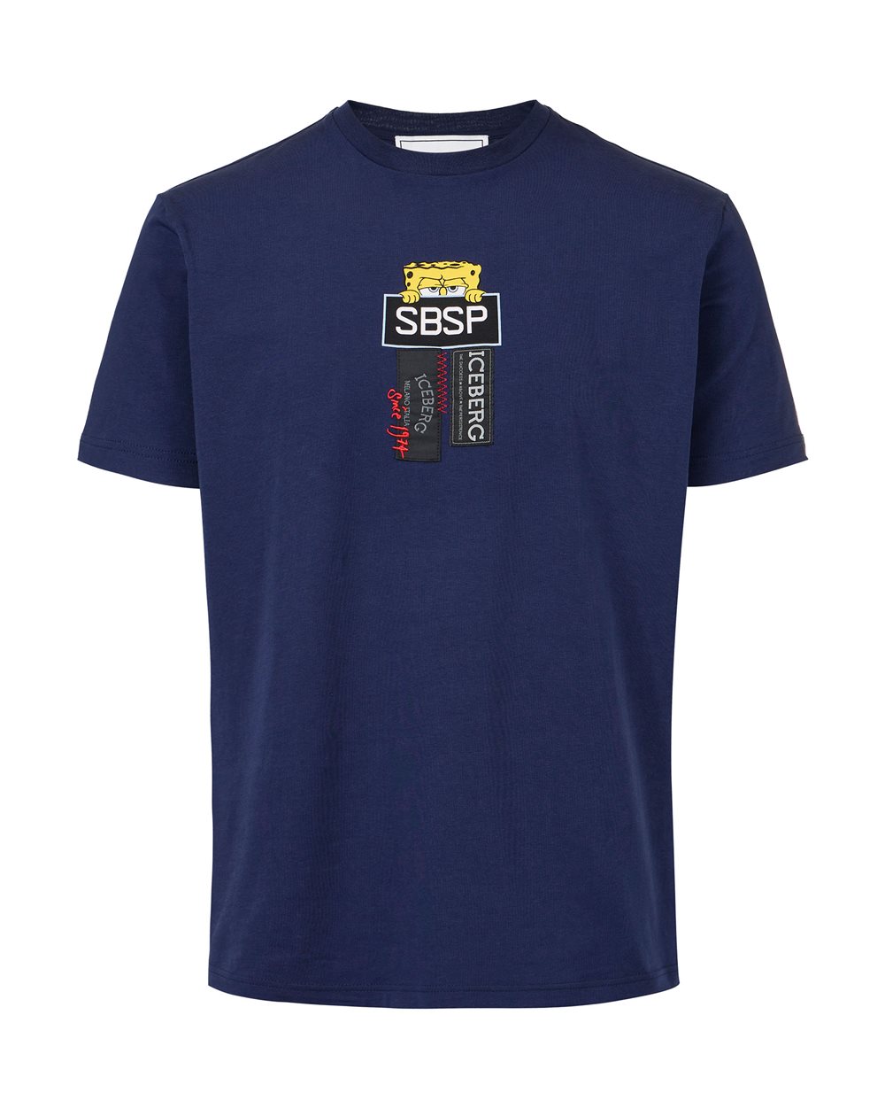 Blue sustainable stretch cotton T-shirt with Spongebob print - Private Sale Man | Iceberg - Official Website