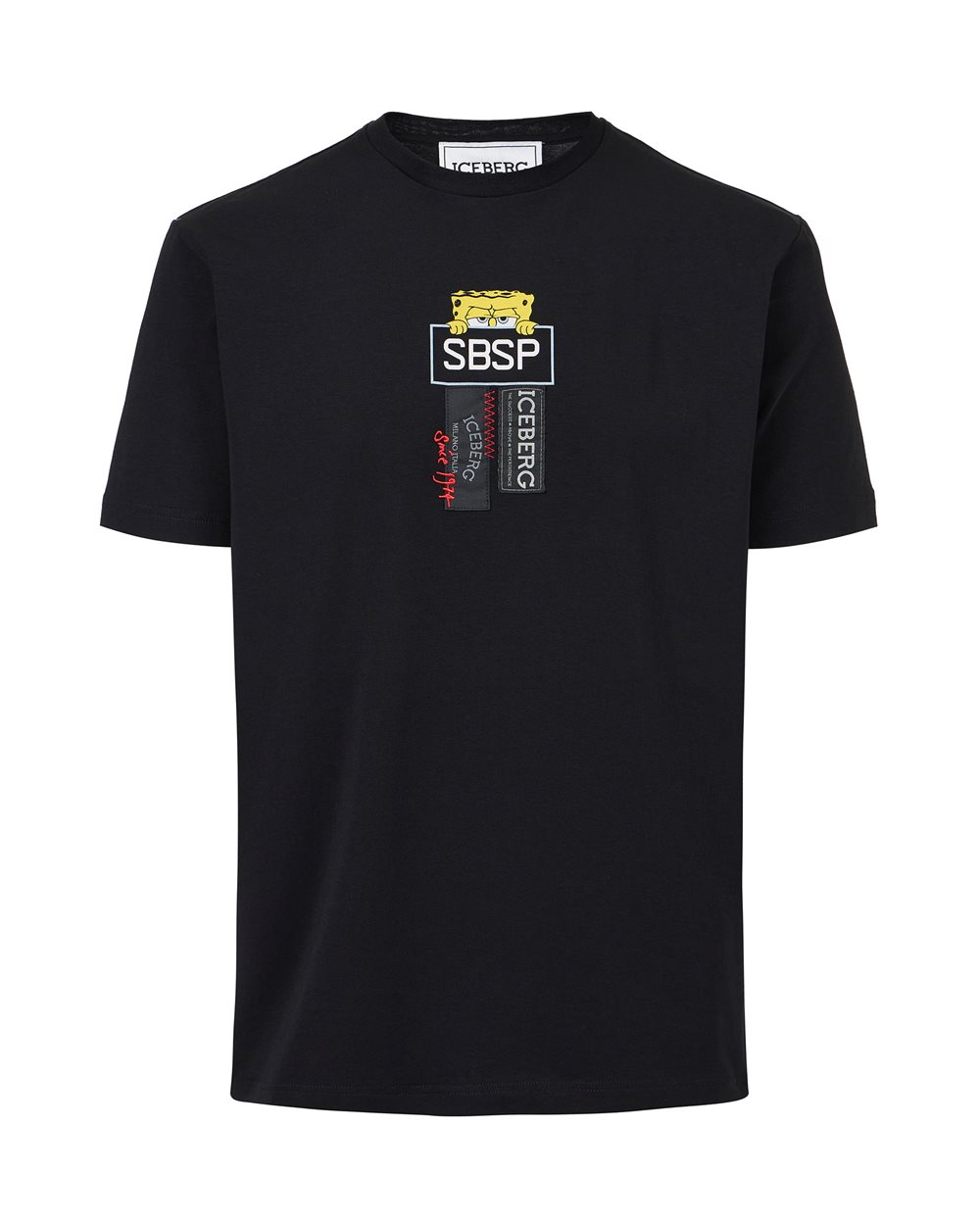 Schwarzes T-Shirt aus Baumwollstretch mit Spongebob-Print - Kleidung | Iceberg - Official Website