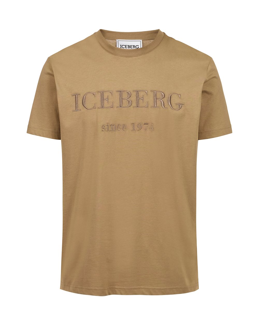 Mud-colored carry-over cotton T-shirt with institutional logo embroidery - T-shirts & polo | Iceberg - Official Website